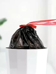 100 Pcs Drawstring Trash Bag Garbage Bag Rubbish With Rope Easy Pull Plastik