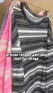 CB BJ1216 Baju Atasan lengan panjang Kaos Motif Vintage Wanita Fashion korean