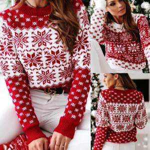 Womens Christmas Snowflake Knitted Sweater Casual Style Cotton Knitwear Hoodie Thickened Winter Fashion Ladies Sweater
