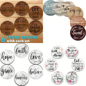 6 pieces of circular inspirational letter drawing painted wooden wooden table art coaster suitable for adult office coffee mat