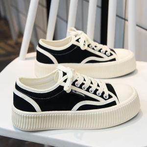 รองเท้าผ้าใบผู้หญิง รองเท้าลำลอง รองเท้าบู๊ทส้นหนา รองเท้าผ้าใบสไตล์เกาหลี รองเท้าผ้าใบส้นแบน รองเท้าผ้าใบสีพื้น