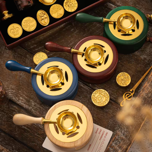 1set Wax Seal Warmer Kit Wooden Wax Seal Furnace with Melting Spoon Seal Wax Melting Furnace Tool for Melting Wax Seal Beads