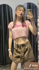 Áo Len CROPTOP TAY HẾN IN CHỮ BARBIE cổ tròn thời trang cá tính siêu xinh cho bạn nữ - LCXA148