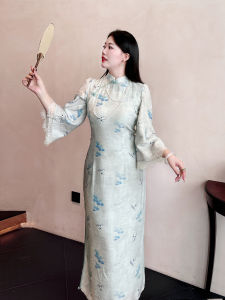 Slimming plus Size Chinese Style Dress Button Detail High Waist Midi Dress for Women Commute Vintage Embellished Tassel