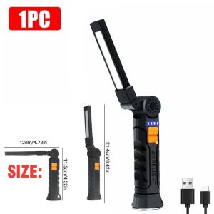 COB LED Handheld Work Light USB Rechargeable Dimmable Flashlight Built-in 18650/14500 Battery Inspection Lamp with Magnet & Hook