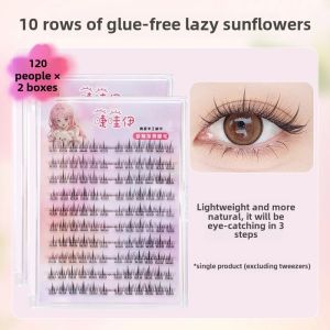 Self-Adhesive False Eyelashes Natural Style Lazy Sunflower 10 Rows Large Capacity Segmented Three-Step Transparent No-Remove