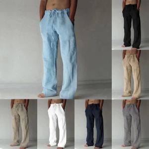 2026 Spring and Summer Men Cotton Breathable Pants Outdoor Leisure Sports Fashion Brand Drawstring Pocket Wide Leg Pants