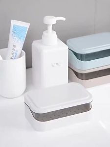 Large Capacity Soapbox Double Layer Soap Box Creative Soap Dish With Lid Drain Soap Box Dormitory Household Soap Box