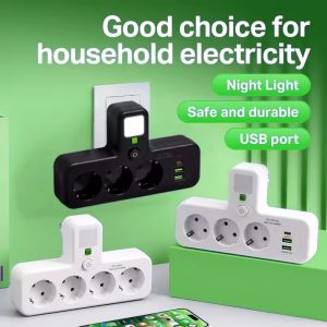 EU Plug Power Strip Outlets Two Specifications With or Without USB Type-C Port Wall Charger for Home Office With Bedside Lamp