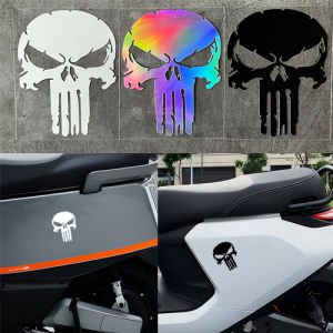 Cartoon Skull Punisher Sticker Reflective Waterproof Vinyl Decal for Motorcycle Car Helmet Racing Laptop