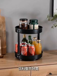 Rotatable Spice Rack Kitchen Storage Rack 2 Layer Sauce Tray Lazy Susan Seasoning Organiser