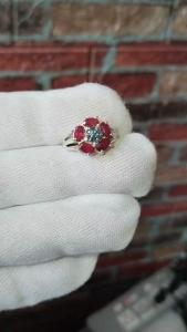 T32แหวนเงินแท้พลอยทับทิมแท้และไพลินพร้อมส่ง