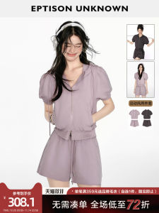 EPTISON Fashionable Short Sleeve Hoodie Set Womens Summer New Style Retro Cool Two-Piece Suit Cotton Polyester Spandex Blend