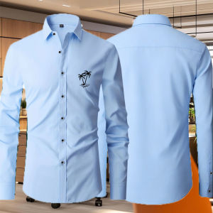 1pc Mens Slim Fit Shirt with Palm Tree Print Long Sleeve Business Casual Button Down Blouse Wrinkle Resistant 5-Color Available