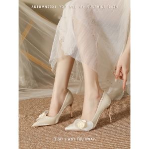 Elegant French Style High Heel Wedding Shoes for Women Floral Design Comfortable Silks and Satins Perfect for Young Girls (18-40)
