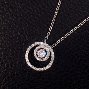 Huitan Fashion Versatile Round Circle Pendant Necklace with Shiny CZ Luxury Silver Color Neck Accessories Wedding Trend Jewelry