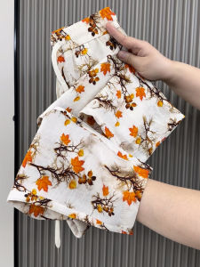 Summer Thin Ice Silk Official Cotton Pants Floral Print Joggers High Waist Straight Leg Long Print Casual Trousers for Women