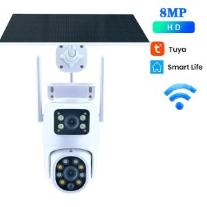 Tuya Solar Camera WiFi Outdoor 8MP Dual Lens 4K Wireless Dual Screen PTZ Security Camera Low Power Battery Cam Motion Detection