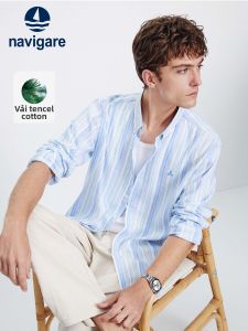 Navigare | Áo Sơ Mi Linen Dày Sọc Ngang Phong Cách Thường Ngày