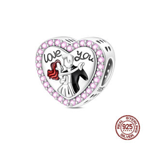 Valentines Day Luminous Charms 925 Sterling Silver Pink Rose Romantic Little Bear Beads Fit Original Bracelets DIY Jewelry Gift