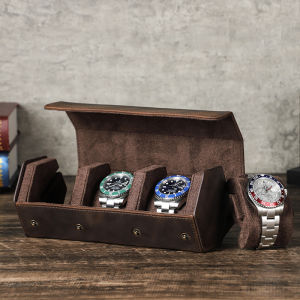 Hiram Crazy Horse Leather Retro Men Handmade Hexagonal 3 Slots Watch Case High Quality Travel Storage Box
