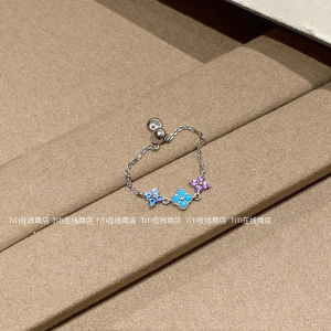 Korean Style Adjustable Blue Purple Flower Ring for Women Elegant Index Finger Ring Fashionable Alloy Jewelry Accessory