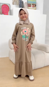 Hooneybee Husna Coklat - Gamis Anak Perempuan - [ Size 2-10 Th] Baju Muslim Cewek