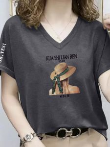 Pure Cotton Short Sleeve V-neck T-shirt Womens Summer New Style Big Size Fat MM Belly Cover Anti-aging Base Shirt