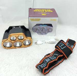 Senter Kepala 5 Led XY-502 Mode USB Cahaya Putih Outdoor Rechargeable High Power Headlamp Berkemah