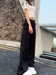 กางเกงขายาวทรงหลวมเอวสูง สไตล์เกาหลี สำหรับผู้หญิง ฤดูร้อน 2024 กางเกงขายาวทรงตรงสีพื้น กางเกงขายาวทรงหลวม แฟชั่น