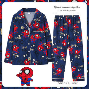 Childrens Spring Autumn Long Sleeve Thin Collar Home Clothes Set Spiderman Cartoon Boys Sleepwear Polyester Fiber Absorb Sweat Warm Breathable