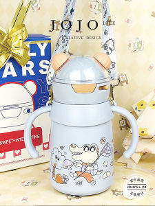 Cute Straw Cup Insulated Mug with Handle Lovely High Aesthetic Value JOJOS L PD Stainless Steel round Cylinder Cup for All Seasons