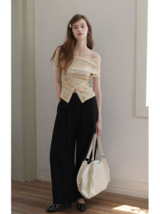 Eggka Casual Loose High Waist Wide Leg Pants Womens Summer Korean Style Thin Blade Pants with Belt Straight Cut Trousers