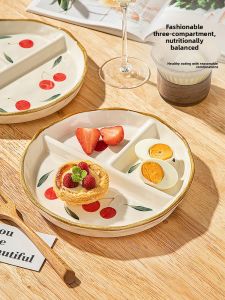 Japanese Style Ceramic Three Grids Partitioned Plate Fruits Quantity Controlled Serving Plate Breakfast Plate Children Adults