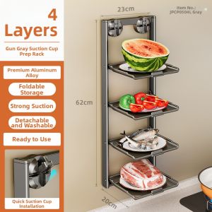 Suction Mounted Folding Multi-layer Kitchen Storage Rack