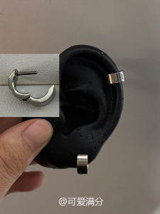 Silver Moon Silent Wide Face Silver Tone Circle Ear Cuffs Korean Style Minimalist Versatile Everyday Fashion Jewelry Accessories