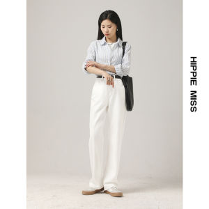 HIPPIE MISS | White Wide Leg Slimming Denim Trousers Women
