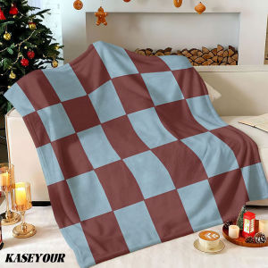 Beast Kingdom | Light Blue Checkerboard Winter Summer Flannel Blanket Throw Fleece Soft Fuzzy Plush Cozy Fleece Blankets for Sofa Ideal Gifts
