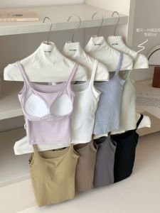 Summer Sleeveless Square Collar Womens Tank Top Slim Fit Short Style with Chest Pad Inner Wear Outer Wear Versatile Fashion