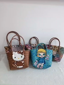 (SG Seller) Homemade Labubu Bag Woven Straw Shoulder Bags Womens Summer Vacation Large Capacity Grass Woven Handheld Stroage Bag