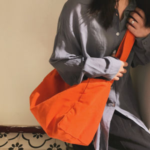 Large Capacity Canvas Shoulder Bag Womens Crossbody Purse School Bag Casual Tote Bag Young Girls Fashionable Ins Pure Color