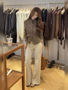 DANTING | Intelligent Vintage Belted Stand Collar Khaki Short Womens Coat