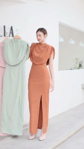 [LUXURY707] FN3116 : เดรสออกงานยาว สายเดี่ยวเข้ารูป ผ้าคลุมบ่าถอดได้