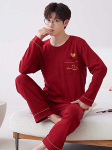 Modal Cotton Pajamas Long Sleeve Luxury Home Clothes for Men Spring Autumn Pure Cotton Red Wedding New Year Home Suit