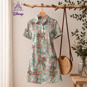 Disney | Womens Disney Princess Print Polo Collar Mini Dress Beach Clothes A-line New Ethereal Costume Store Anime Fashion Kawaii Summer