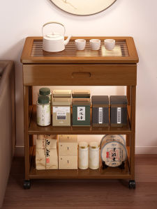 Modern Minimalist Sofa Side Table Living Room Storage Rack Tea Table Bedside Cabinet Mobile Cart Bamboo Material Easy Assembly