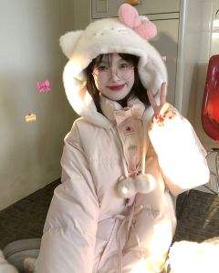 [Alittle Mess] Strawberry Cake Plush Hooded Bows Small Fur Ball down Jacket