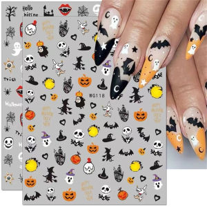 1pcs 3D Skull Pumpkin Head Bat Nail Stickers Nail Supplies Nail Sliders Halloween Stickers Nail Decoration Nail Decals Accessory