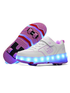 Childrens Four-Wheel Walking Shoes with Lighted Wheels Boys And Girls Flying Shoes Roller Skates Fun Fitness Shoes WHEELY’S