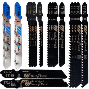20pcs Jigsaw Blades Set T-Shaft HCS Assorted Jig Saw Blades for Wood Plastic and Metal Cutting Incl. Plastic Box forBlack